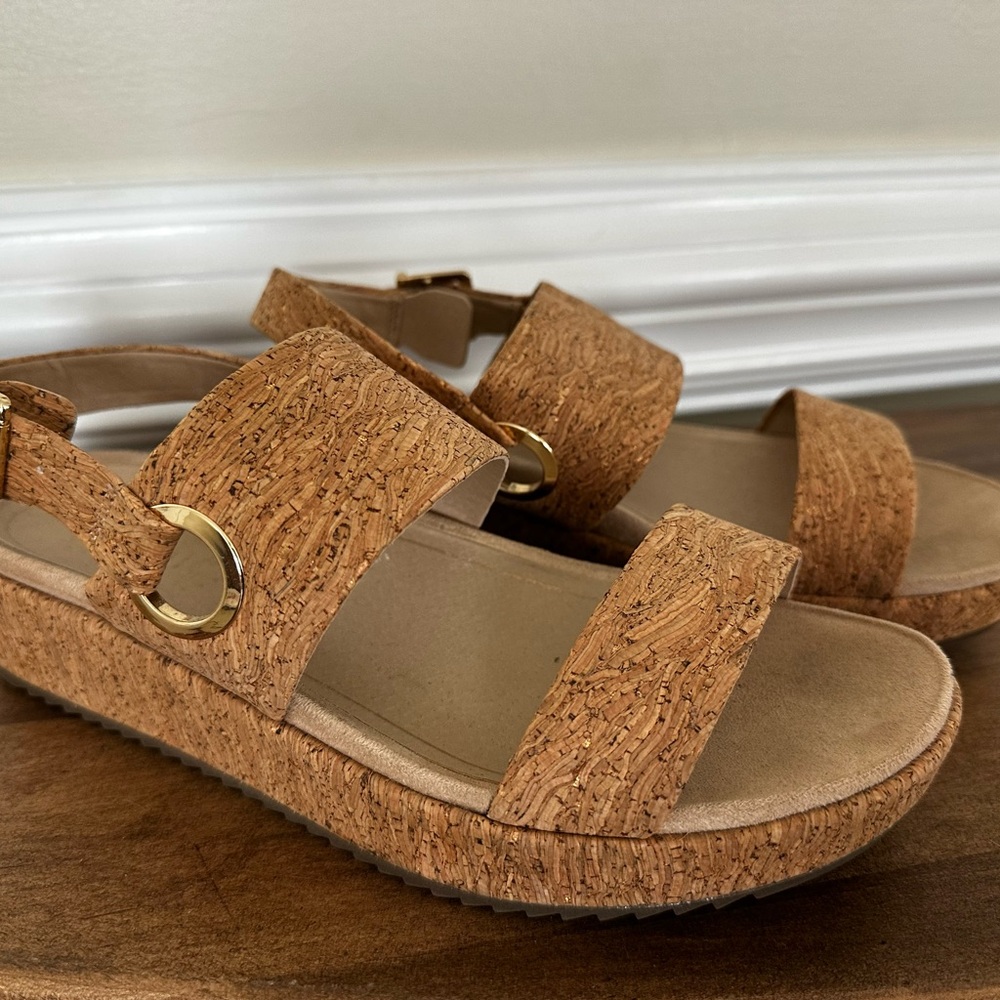 Vionic Cork Platform Sandals with Gold Accents
